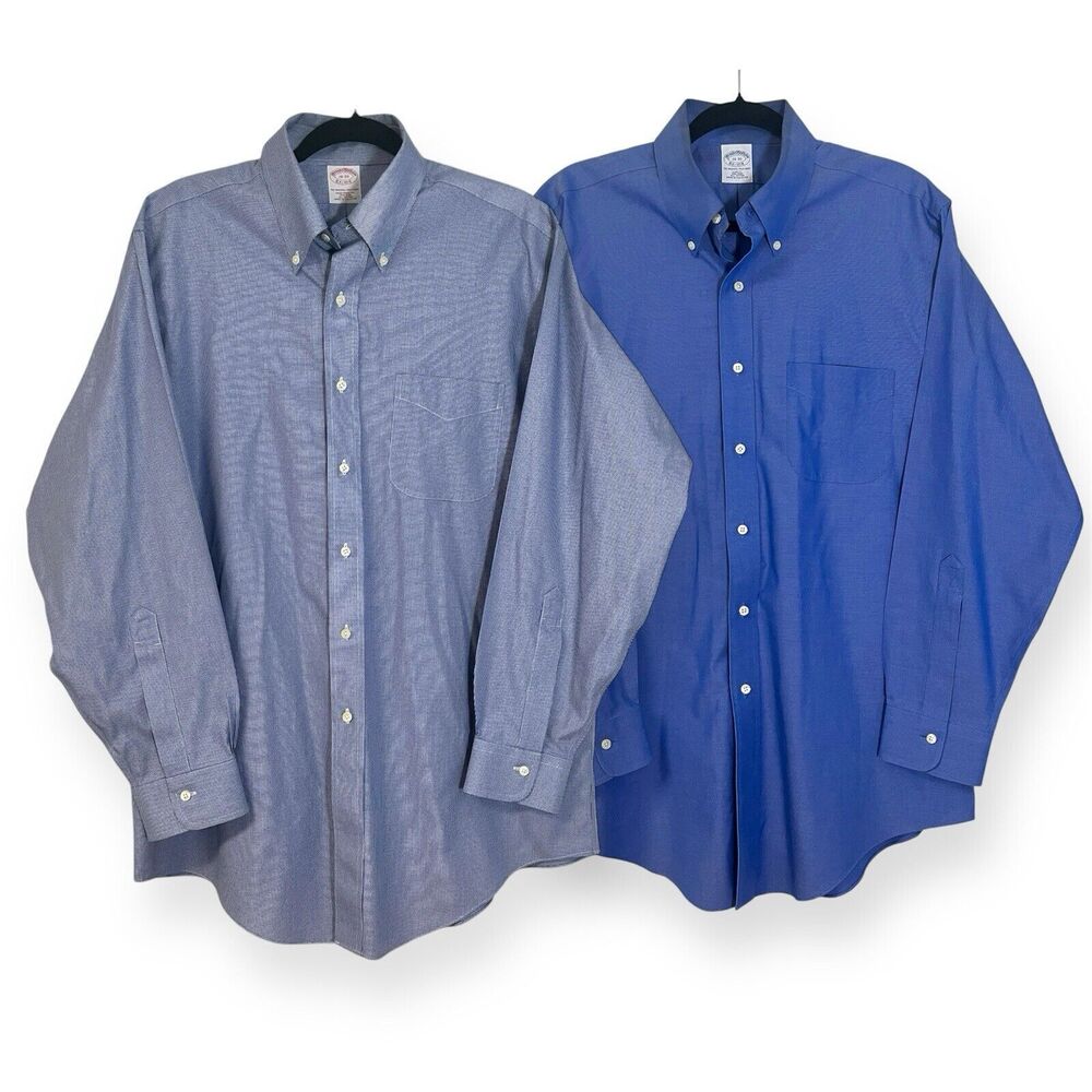 Brooks Brothers Original Polo Slim Fit Blue Dress Shirts Set Of 2 Men’s 16-33